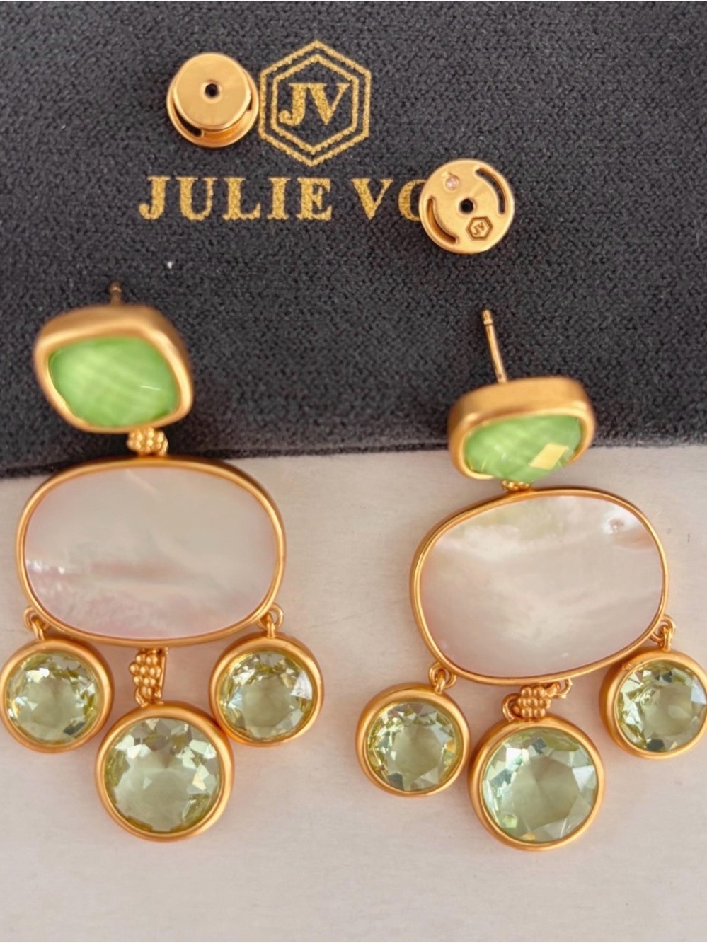 Julie Vos Green and Mother-of-Pearl Gold Drop Earrings - Picture 2 of 2